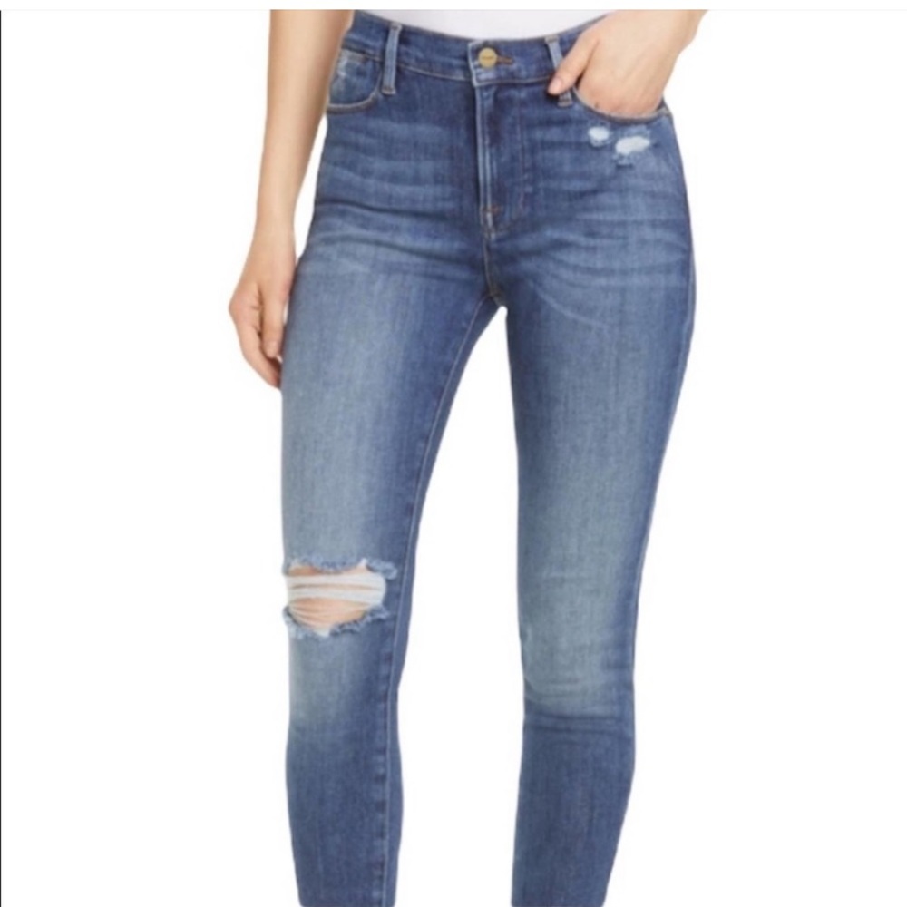 Frame Le High Skinny jeans dark wash distressed